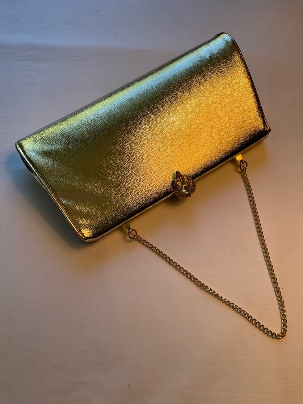 Metallic Gold Evening Clutch with Chain Strap - Picture 7 of 10